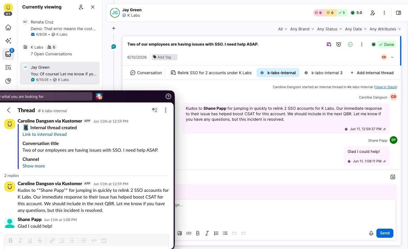 Kustomer Internal Threads with Slack